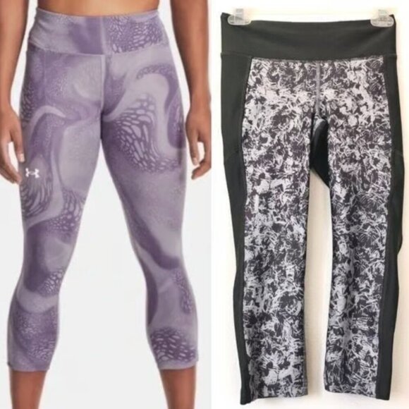 UNDER ARMOUR Mileage Printed Capri Gray Geometric Active Workout Leggings Small - Picture 1 of 12